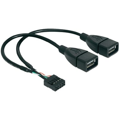 USB Y kábel [1x USB 2.0 alj belső 4 pólusú - 2x USB 2.0 alj A] 0.20 m fekete Delock