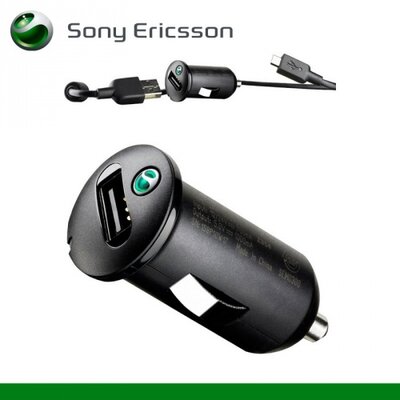 Sonyericsson AN401 + EC450 Szivargyújtó töltő/autós töltő USB aljzat (5V / 1200mA, microUSB, 80cm, adatkábelként is használható), fekete