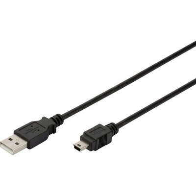 USB kábel [1x USB 2.0 dugó A - 1x USB 2.0 dugó Mini-B]1 m Fekete Digitus