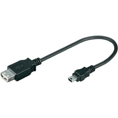 USB 2.0 kábel, A típusú aljról mini B típusú dugóra, 0,2 m, fekete