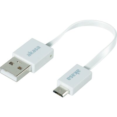 USB adatkábel, töltőkábel, USB mikro 2.0 fehér, 15 cm, lapos kivitel, Akasa