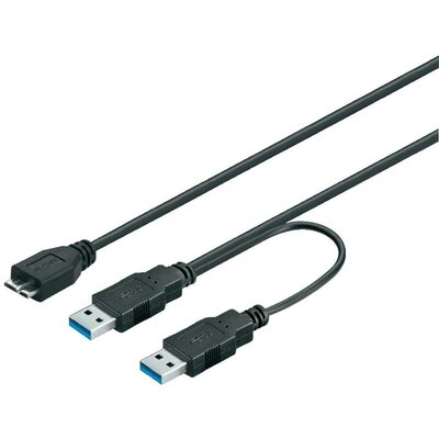 USB kábel, elosztó [2x USB 3.0 dugó A - 1x USB 3.0 dugó Mikro B] 0,30m fekete Goobay