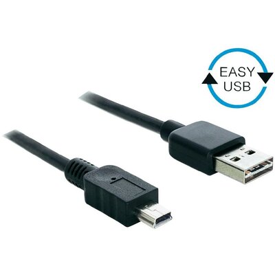 USB kábel [1x USB 2.0 dugó A - 1x USB 2.0 dugó mini B] 3 m Fekete Delock 1007852