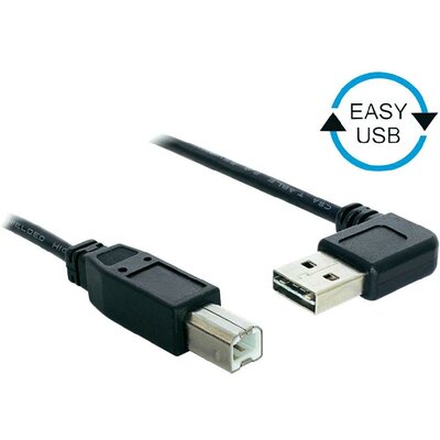 USB kábel könyök dugóval [1x USB 2.0 dugó A - 1x USB 2.0 dugó B] 2 m Fekete Delock 1007863