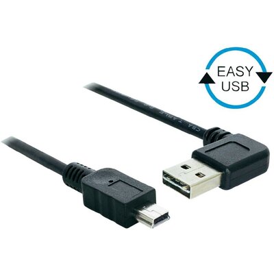 USB kábel könyök dugóval [1x USB 2.0 dugó A - 1x USB 2.0 dugó mini B] 1 m Fekete Delock 1007866