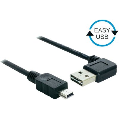 USB kábel könyök dugóval [1x USB 2.0 dugó A - 1x USB 2.0 dugó mini B] 2 m Fekete Delock 1007867