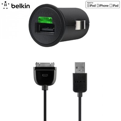 Belkin F8Z571CW03 Szivargyújtó töltő/autós töltő USB aljzat (5V / 1000mA, adat/töltőkábel, F8Z446 utódja, MFi Apple engedélyes) BELKIN [Apple iPhone 2G, iPhon