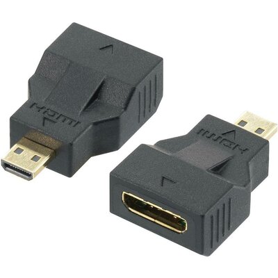HDMI Adapter [1x HDMI-Stecker D Micro 1x HDMI-Buchse C mini] Schwarz vergoldete Steckkontakte, nagysebességű-HDMI mit E