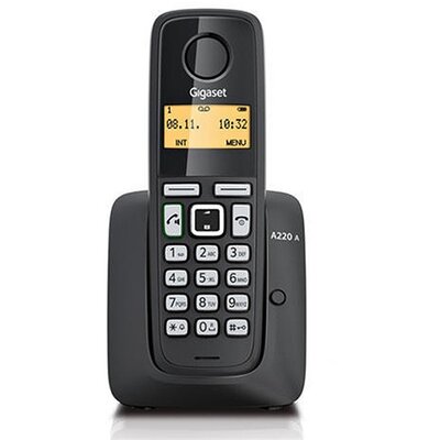 GIGASET A220A vezetékes telefon készülék, DECT / hordozható (üzenetrögzítő, kihangosító), Fekete