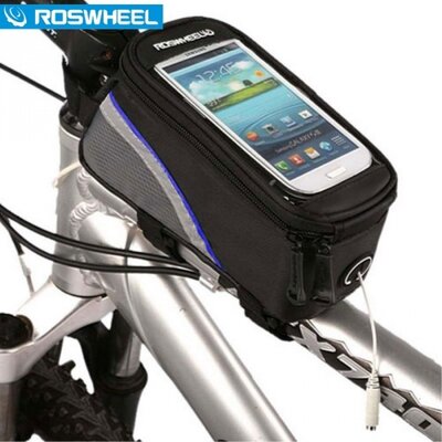ROSWHEEL telefon tartó kerékpár / bicikli (vázra rögzíthető, cipzár, 4.2" készülékekhez) FEKETE/KÉK