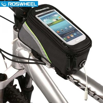 ROSWHEEL telefon tartó kerékpár / bicikli (vázra rögzíthető, cipzár, 4.2" készülékekhez) FEKETE/ZÖLD