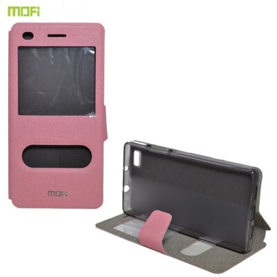 Mofi MOFI HUI Telefontok álló, bőr (FLIP, oldalra nyíló, asztali tartó funkció, hívószámkijelzés, S-View Cover) Rózsaszín [Huawei P8 lite]