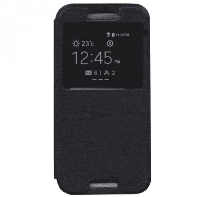 Telefontok álló, bőr hatású (flip, oldalra nyíló, S-View Cover) Fekete [HTC One 2015 (M9)]