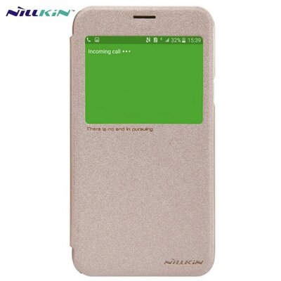 Nillkin Sparkle műanyag telefontok (mikroszálas bőr flip, oldalra nyíló, hívószámkijelzés, S-View Cover) Arany [Samsung Galaxy J5 (SM-J500)]