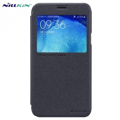 Nillkin Sparkle műanyag telefontok (mikroszálas bőr flip, oldalra nyíló, hívószámkijelzés, S-View Cover) Fekete [Samsung Galaxy J5 (SM-J500)]
