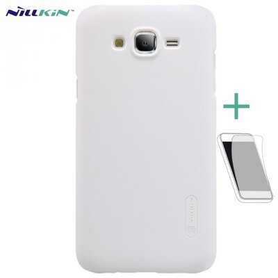 Nillkin Super Frosted műanyag hátlapvédő telefontok (gumírozott, érdes felület, kijelzővédő fóliával) Fehér [Samsung Galaxy J5 (SM-J500)]