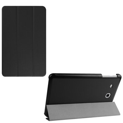Tablet védőtok álló, bőr (FLIP, TRIFOLD asztali tartó funkció) FEKETE [Samsung Galaxy Tab E 9.6, WIFI (SM-T560)]
