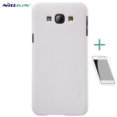 Nillkin Super Frosted műanyag hátlapvédő telefontok (gumírozott, érdes felület, kijelzővédő fóliával) Fehér [Samsung Galaxy A8 (SM-A800F)]
