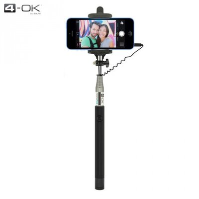 Blautel PODCAN 4-OK Univerzális állítható selfie bot (3.5 mm jack csatlakozó, távkioldó exponáló gomb, 1m hosszú nyél, 55-85 mm) FEKETE