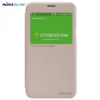 Nillkin Sparkle műanyag telefontok (mikroszálas bőr flip, oldalra nyíló, hívószámkijelzés, S-View Cover) Arany [Samsung Galaxy J7 (SM-J700)]
