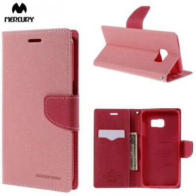 Mercury Fancy Diary Telefontok álló, bőr (FLIP, mágneses, oldalra nyíló, bankkártya tartó, asztali tartó funkció) Rózsaszín [Samsung Galaxy S6 EDGE + (SM-G928)]