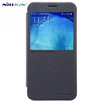 Nillkin Sparkle műanyag telefontok (mikroszálas bőr flip, oldalra nyíló, hívószámkijelzés, S-View Cover) Fekete [Samsung Galaxy A8 (SM-A800F)]