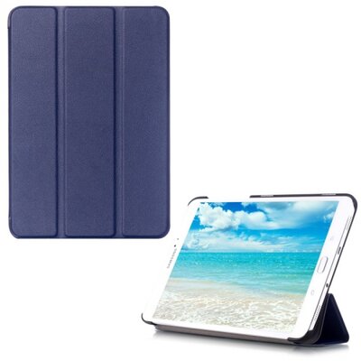 Tablet védőtok álló, bőr (FLIP, oldalra nyíló, TRIFOLD asztali tartó funkció), Sötétkék [Samsung Galaxy Tab S2 8.0 (SM-T710) WIFI, Galaxy Tab S2 8.0 (SM-T715) LTE, Galaxy