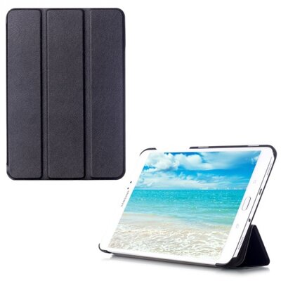 Tablet védőtok álló, bőr (FLIP, oldalra nyíló, TRIFOLD asztali tartó funkció) FEKETE [Samsung Galaxy Tab S2 9.7 (SM-T810) WIFI, Galaxy Tab S2 9.7 (SM-T815) ]