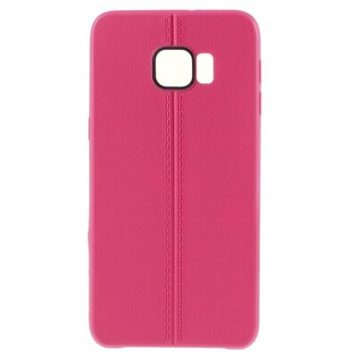 Hátlapvédő telefontok gumi / szilikon (közepesen ütésálló, bőrhatás, varrás minta) Rózsaszín [Samsung Galaxy S6 EDGE+ (SM-G928)]