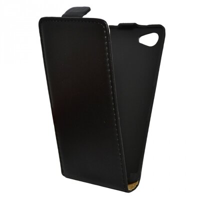 Telefontok álló, bőr hatású (flip, mágneses, lefelé nyíló, szilikon tartó) Fekete [Sony Xperia Z5 Compact (E5803)]