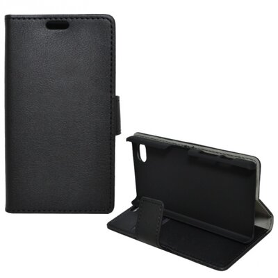 Telefontok álló, bőr hatású (flip, oldalra nyíló, asztali tartó funkció) Fekete [Sony Xperia Z5 Compact]