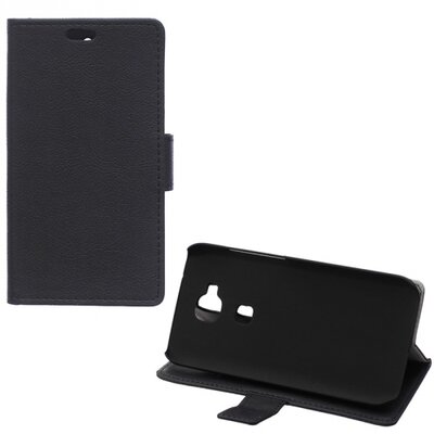 Telefontok álló, bőr hatású (flip, oldalra nyíló, asztali tartó funkció) Fekete [Huawei G8]