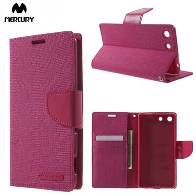 Mercury Canvas Diary Telefontok álló (flip, mágneses, oldalra nyíló, asztali tartó funkció, textil hatás) Rózsaszín [Sony Xperia M5]