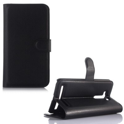 Telefontok álló, bőr (FLIP, oldalra nyíló, asztali tartó funkció) fekete [Asus Zenfone 2 Laser (ZE550KL)]