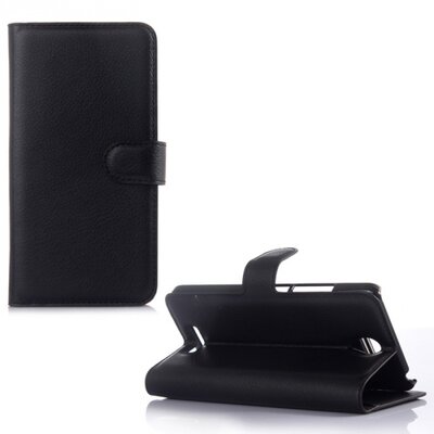 Telefontok álló, bőr hatású (flip, oldalra nyíló, asztali tartó funkció) Fekete [Xiaomi Redmi Note 2 ]