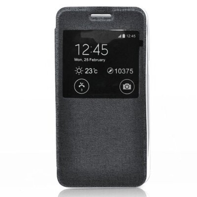 Telefontok álló, bőr hatású (flip, oldalra nyíló, S-View Cover) Fekete [Sony Xperia Z5]