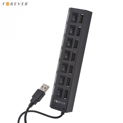 Forever FOREVER USB hub (7-es elosztó, egyenként kapcsolható) FEKETE