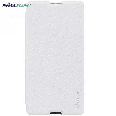 Nillkin Sparkle műanyag telefontok (mikroszálas bőr flip, oldalra nyíló) Fehér [Sony Xperia M5]