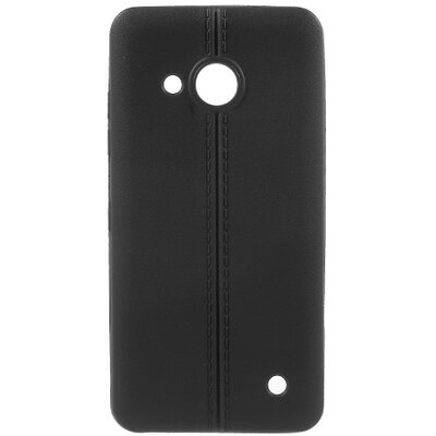 Hátlapvédő telefontok gumi / szilikon (közepesen ütésálló, bőrhatás, varrás minta) Fekete [Microsoft Lumia 550]