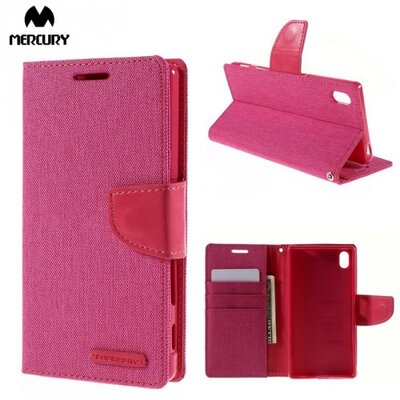 Mercury Canvas Diary Telefontok álló (flip, mágneses, oldalra nyíló, asztali tartó funkció, textil hatás) Rózsaszín [Sony Xperia Z5]