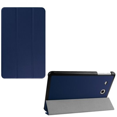 Tablet védőtok álló, bőr (FLIP, TRIFOLD asztali tartó funkció), Sötétkék [Samsung Galaxy Tab E 9.6, WIFI (SM-T560)]