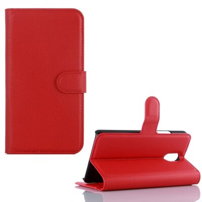Telefontok álló, bőr hatású (flip, oldalra nyíló, asztali tartó funkció) Piros [Lenovo Vibe P1m]
