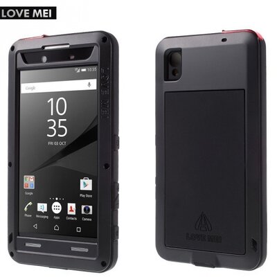 Love mei LOVE MEI Defender hátlapvédő telefontok gumi (ütésálló, Gorilla Glass üveg, fém keret) Fekete [Sony Xperia Z5 Premium]