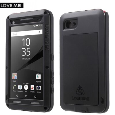 Love mei LOVE MEI Defender hátlapvédő telefontok gumi (ütésálló, Gorilla Glass üveg, fém keret) fekete [Sony Xperia Z5 Compact]