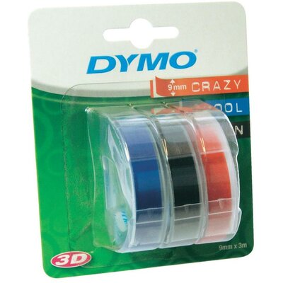 Feliratozó szalag, 3 részes készlet, kék, fekete, piros, feliratozási szín: fehér, 9 mm, 3 m