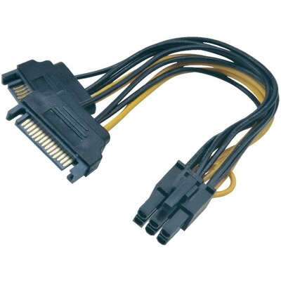 SATA / PCI-Express tápkábel [2x SATA 15pól. Csatlakozó - PCI-E dugó, 6 pólusú] 0,15 m Akasa 425830