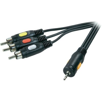 AV kábel 4 pólusú 2,5 jack dugó/3 x RCA dugó, 2,5 m, fekete, SpeaKa Professional 50207