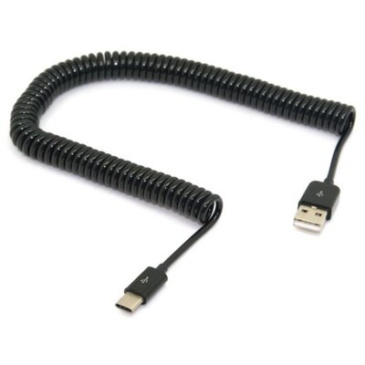 Adatátvitel adatkábel és töltő (USB Type-C 3.1, 2.1-3m, spirálkábel) univerzális, fekete
