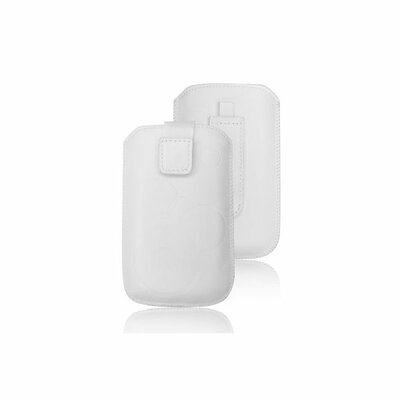 Forcell Deko univerzális álló kihúzós bőr hatású telefontok (készülék kiemelő funckió, tépőzáras, övre fűzhető) 124 x 76 mm, Fehér