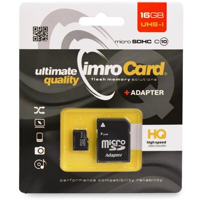Memóriakártya Imro microSD 16GB class 10 UHS + SD adapter